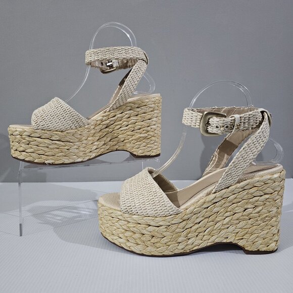 NEW Sam Edelman April Platform Wedge Sandal Cream Raffia 8 - Picture 2 of 14